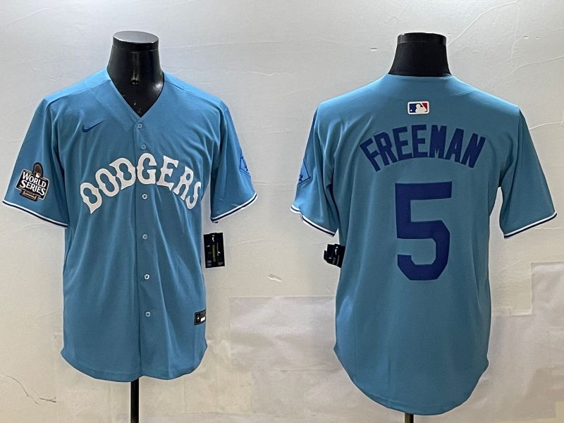 Men Los Angeles Dodgers #5 Freeman Light Blue Throwback Game 2025 Nike MLB Jersey style 3->los angeles dodgers->MLB Jersey
